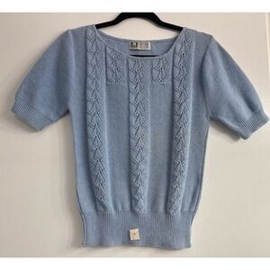 Vintage Womens Knit Top Size Small Blue Deadstock Cottagecore Prairie 80s